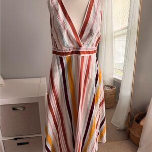 Zara Multi-Stripe V-Neck Sleeveless Midi Dress